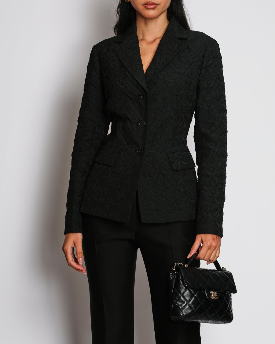 Christian Dior Black Crinkled-Effect Bar Jacket Size FR 40 (UK 12)