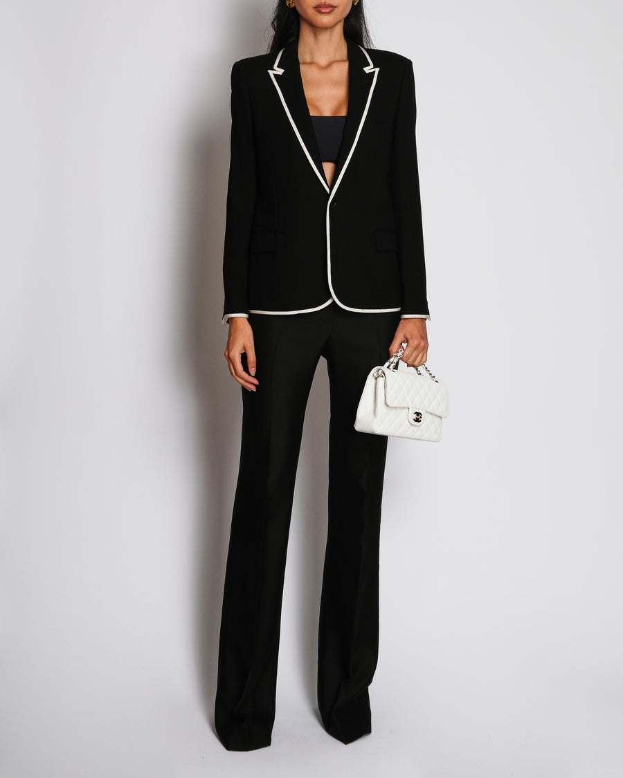 Saint Laurent Black Wool Blazer with White Contrast Trim Size FR 40 (UK 12)