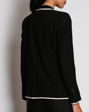 Saint Laurent Black Wool Blazer with White Contrast Trim Size FR 40 (UK 12)