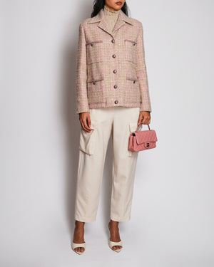 Chanel 24/A Pink and Beige Tweed Jacket with Silver CC Logo Buttons Size FR 36 (UK 8)