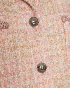 Chanel 24/A Pink and Beige Tweed Jacket with Silver CC Logo Buttons Size FR 36 (UK 8)