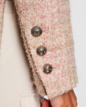 Chanel 24/A Pink and Beige Tweed Jacket with Silver CC Logo Buttons Size FR 36 (UK 8)
