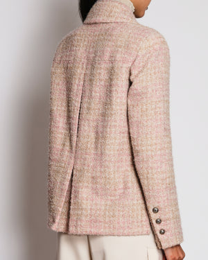 Chanel 24/A Pink and Beige Tweed Jacket with Silver CC Logo Buttons Size FR 36 (UK 8)