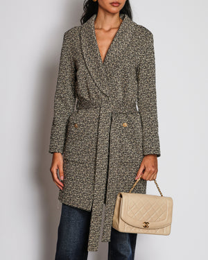 Chanel 16/A Gold and Black Lurex Tweed Jacket with Tie Belt Size FR 36 (UK 8)
