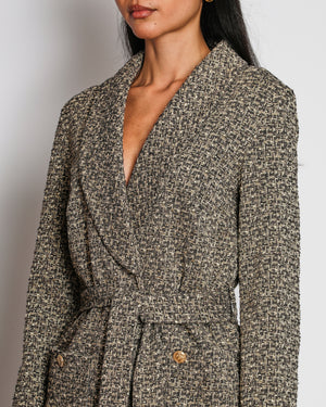 Chanel 16/A Gold and Black Lurex Tweed Jacket with Tie Belt Size FR 36 (UK 8)