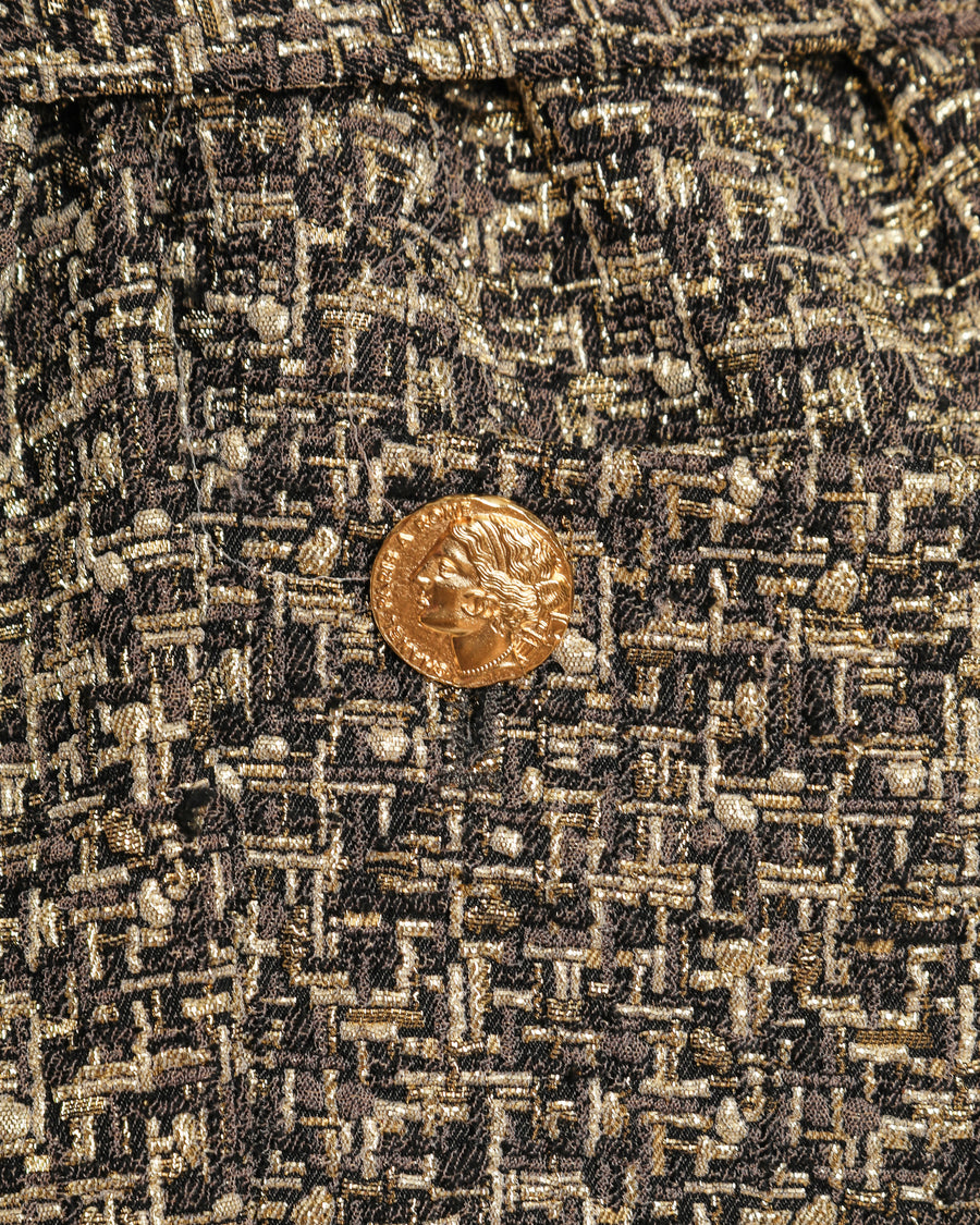 Chanel 16/A Gold and Black Lurex Tweed Jacket with Tie Belt Size FR 36 (UK 8)