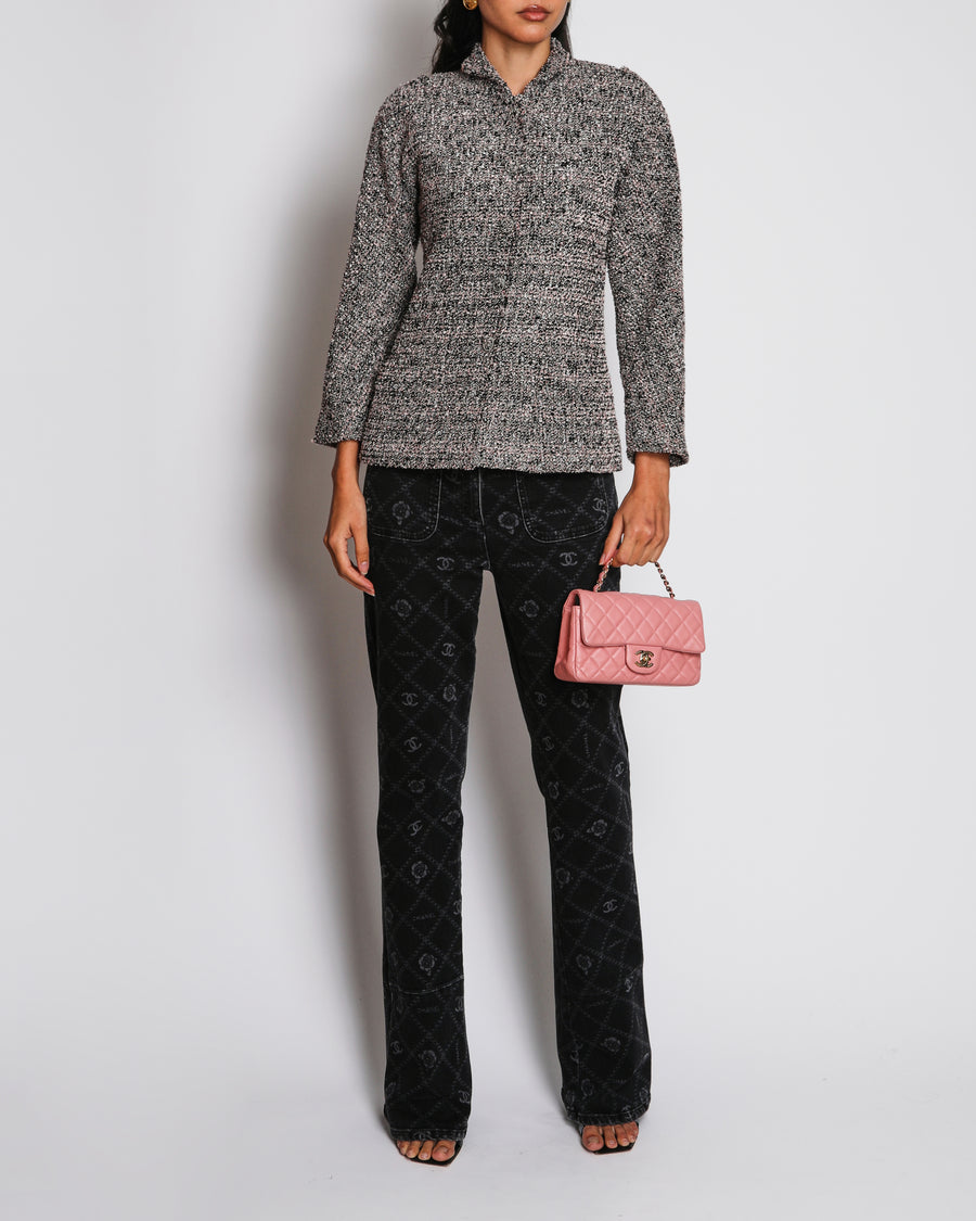 Chanel Pink and Black Tweed Jacket with Silver Details Size FR 36 (UK 8)