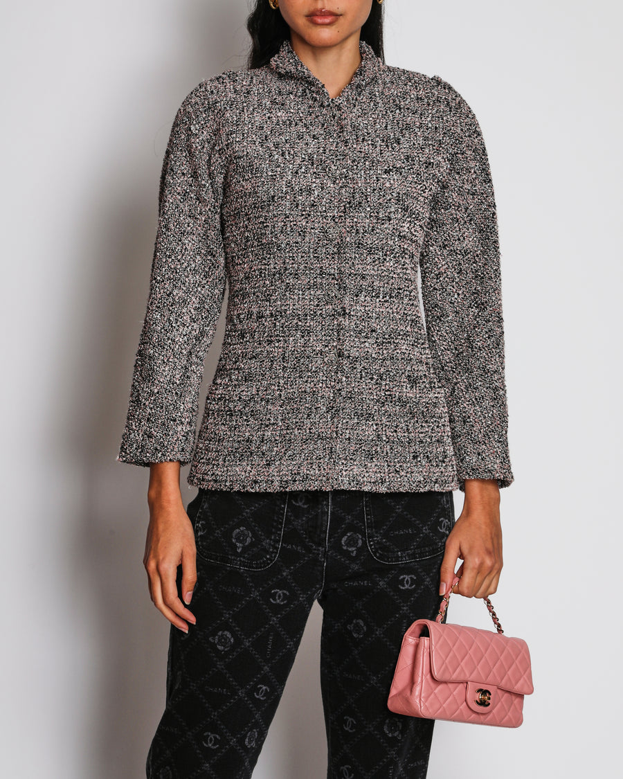 Chanel Pink and Black Tweed Jacket with Silver Details Size FR 36 (UK 8)