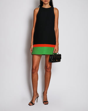 Christian Dior Black A-Line Short Dress with Orange and Green Colour Blocking Panels Size FR 36 (UK 8)