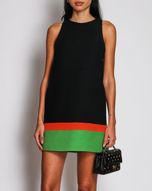 Christian Dior Black A-Line Short Dress with Orange and Green Colour Blocking Panels Size FR 36 (UK 8)