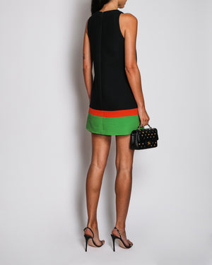 Christian Dior Black A-Line Short Dress with Orange and Green Colour Blocking Panels Size FR 36 (UK 8)