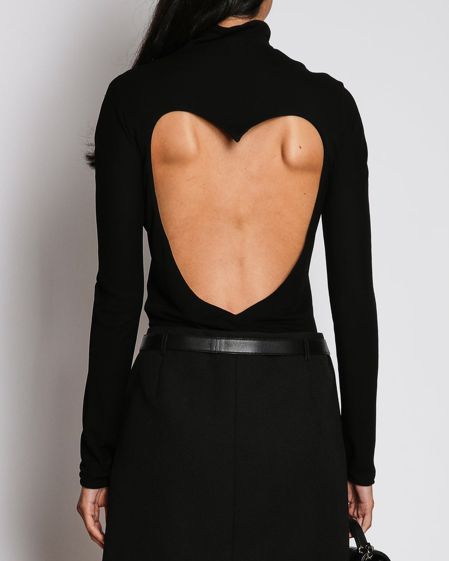 Alaïa Black Heat Cut-Out Open-Back Jersey Bodysuit Hooded Bodysuit Size FR 38 (UK 10)