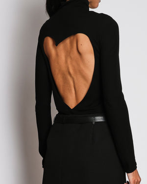 Alaïa Black Heat Cut-Out Open-Back Jersey Bodysuit Hooded Bodysuit Size FR 38 (UK 10)