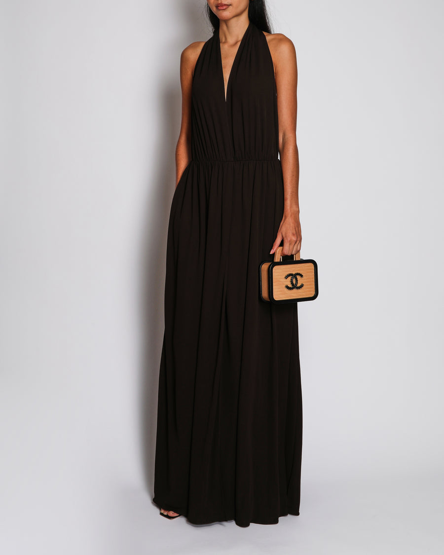 The Row Brown Pharao Gathered Jersey Crepe Gown with Open Back and Crossover Rear Straps Size UK 6