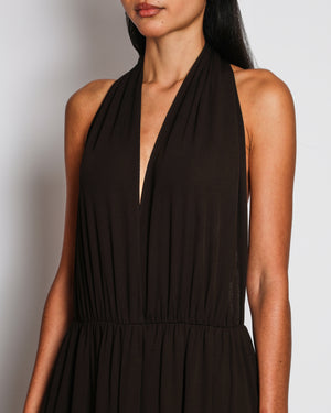 The Row Brown Pharao Gathered Jersey Crepe Gown with Open Back and Crossover Rear Straps Size UK 6