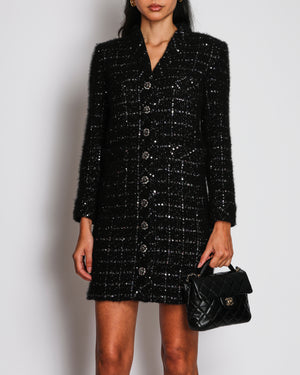 Chanel 22/K Black Collarless Sequin Button Down Cashmere Coat Size FR 34 (UK 6)