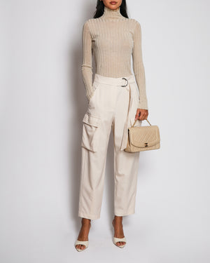 Christian Dior Gold Pre-Fall 2019 Sheer Long-Sleeved Knit Turtleneck Size FR 38 (UK 10)