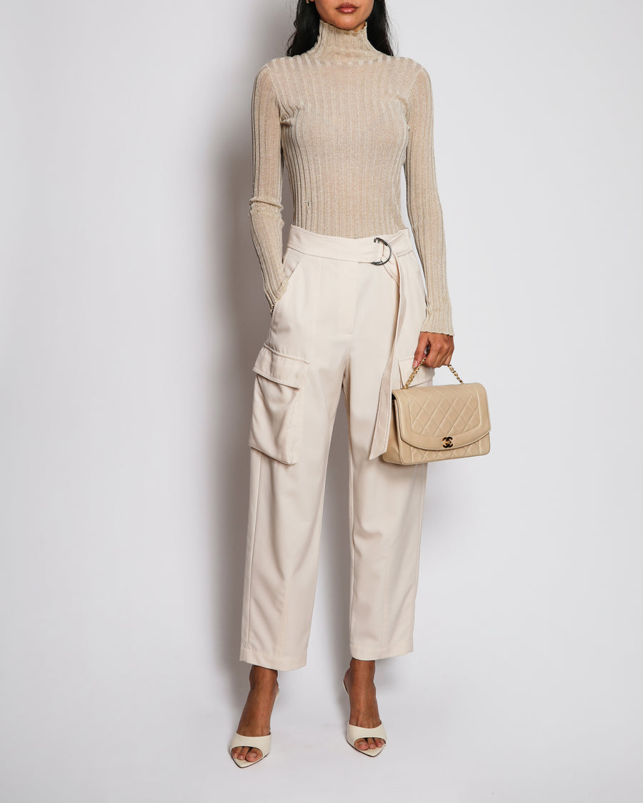 Christian Dior Gold Pre-Fall 2019 Sheer Long-Sleeved Knit Turtleneck Size FR 38 (UK 10)