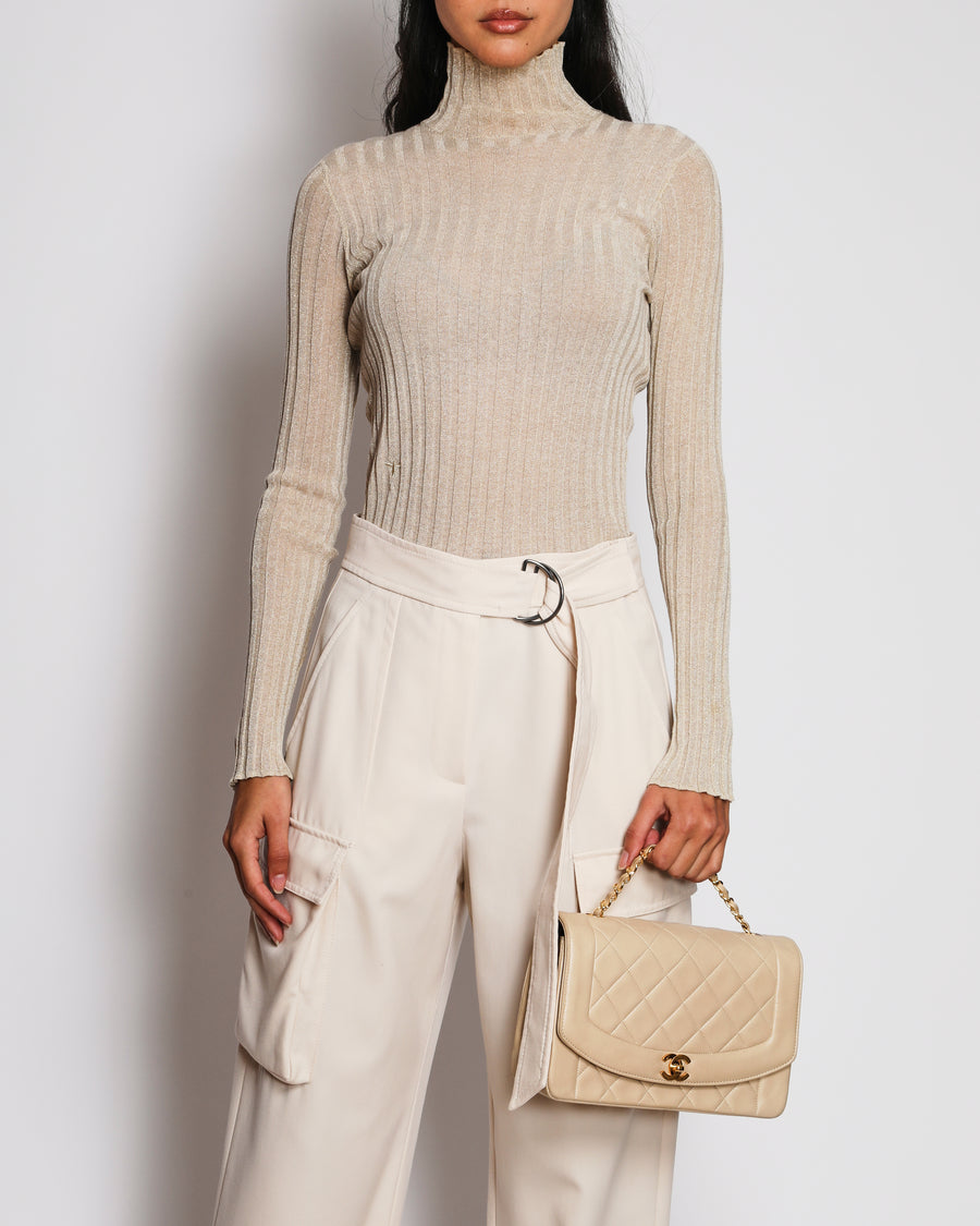 Christian Dior Gold Pre-Fall 2019 Sheer Long-Sleeved Knit Turtleneck Size FR 38 (UK 10)