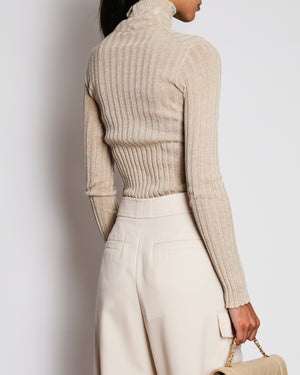 Christian Dior Gold Pre-Fall 2019 Sheer Long-Sleeved Knit Turtleneck Size FR 38 (UK 10)