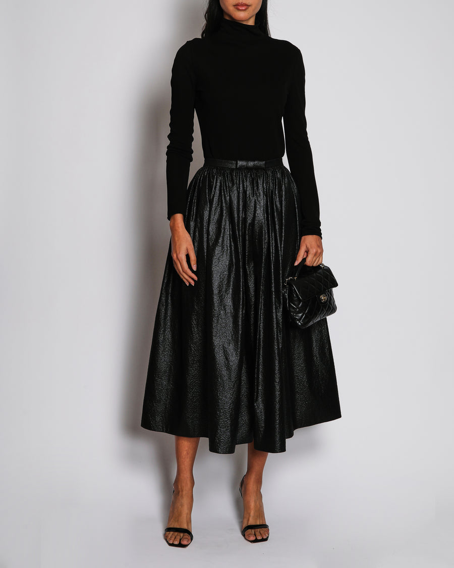 Christian Dior Metallic Black Textured Midi Skirt Size FR 34 (UK 6)