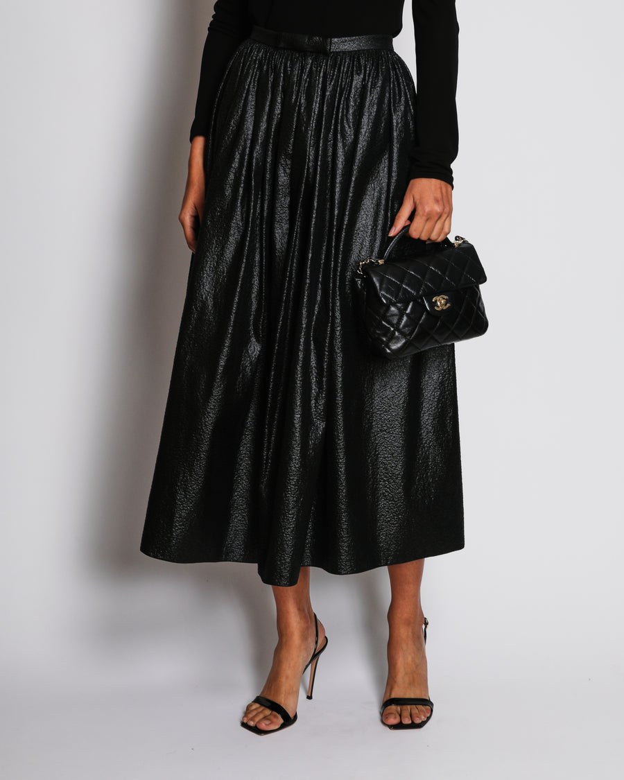 Christian Dior Metallic Black Textured Midi Skirt Size FR 34 (UK 6)
