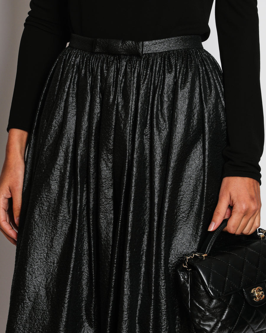Christian Dior Metallic Black Textured Midi Skirt Size FR 34 (UK 6)