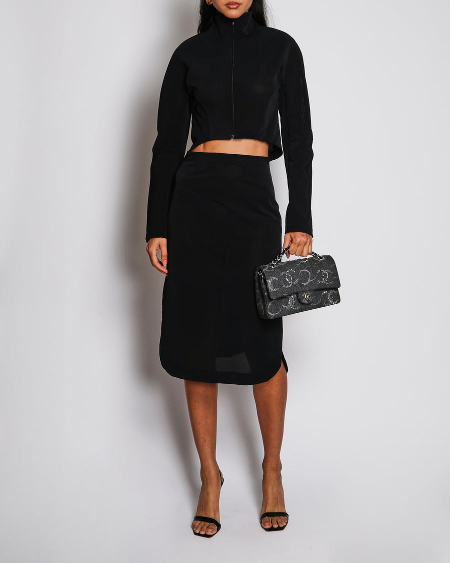 Alaïa Black Mesh Cropped Zip-Up Jacket and Pencil Skirt Set Size FR 36 (UK 8)