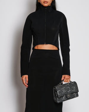 Alaïa Black Mesh Cropped Zip-Up Jacket and Pencil Skirt Set Size FR 36 (UK 8)