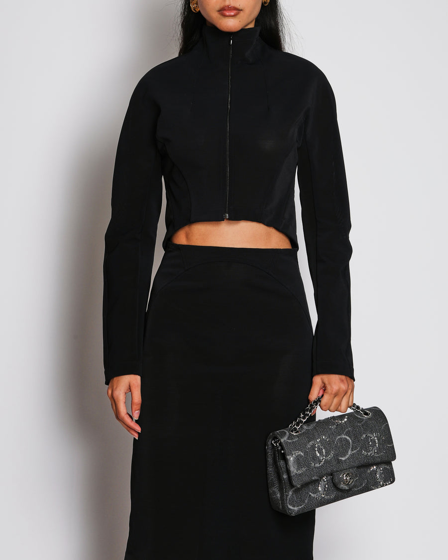 Alaïa Black Mesh Cropped Zip-Up Jacket and Pencil Skirt Set Size FR 36 (UK 8)