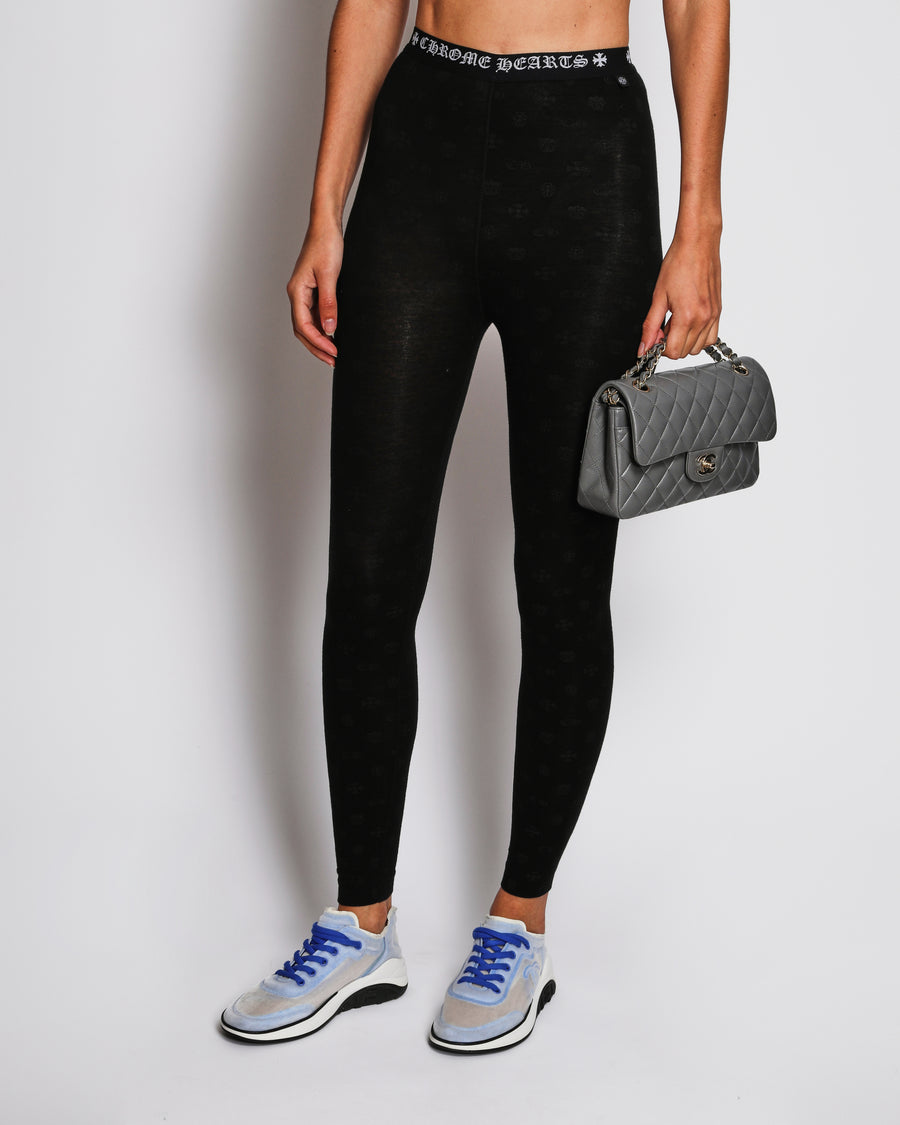 Chrome Hearts Black Cross Print Leggings with Contrasting Elastic Waistband Size S (UK 8)