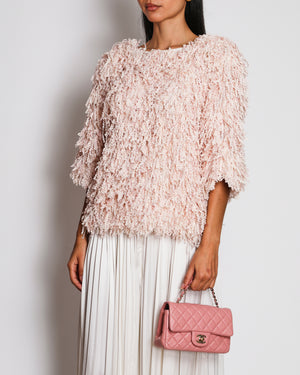 Chanel Spring 2018 Pink Textured Fringe Jumper Size FR 38 (UK 10)