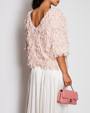 Chanel Spring 2018 Pink Textured Fringe Jumper Size FR 38 (UK 10)