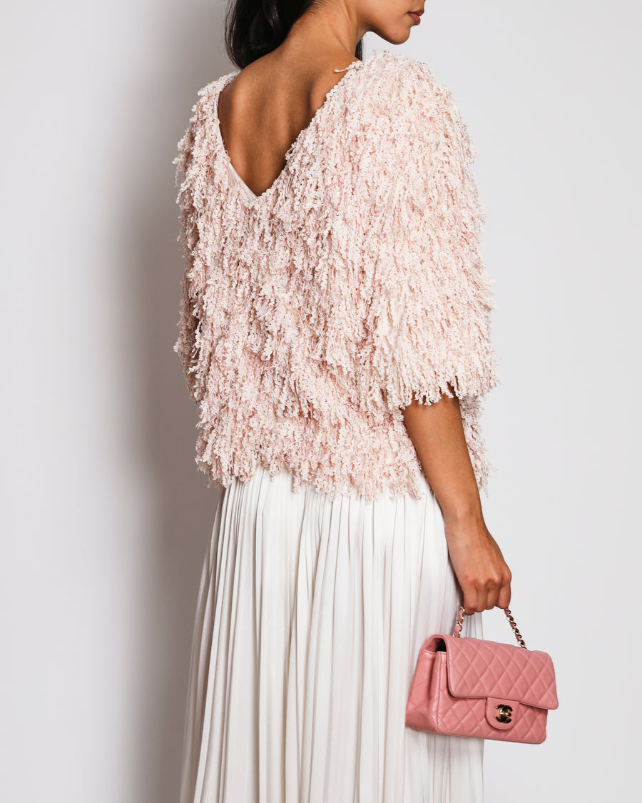 Chanel Spring 2018 Pink Textured Fringe Jumper Size FR 38 (UK 10)