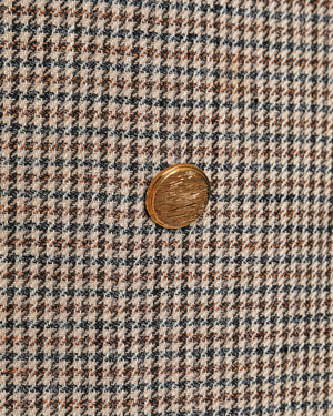 Gucci Brown, Beige and Navy Wool Checkered Double Breasted Blazer Jacket with Gold Buttons Size IT 40 (UK 8)