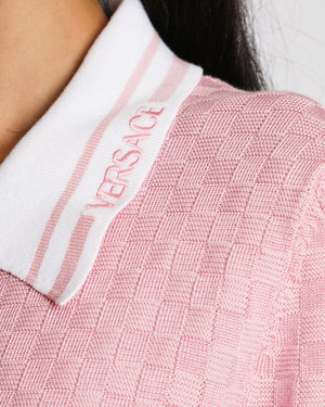 Versace Pink Short-Sleeve Knit Cardigan and Shorts Set with White Trim and Silver Button Details Size IT 38/44 (UK 6/12)