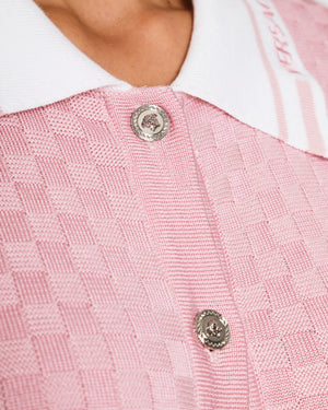 Versace Pink Short-Sleeve Knit Cardigan and Shorts Set with White Trim and Silver Button Details Size IT 38/44 (UK 6/12)