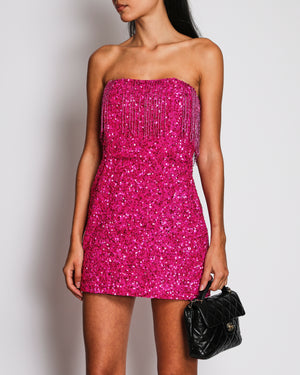 Retrofete Vibrant Pink Cassandra Sequin-Embellished Mini Dress with Fringe Detail Size M (UK 10)