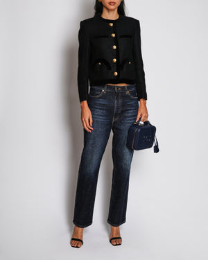 Blazé Milano Black Cropped Blazer Jacket with Velvet Trim and Gold Button Details Size 1 (UK 8) RRP £1,095