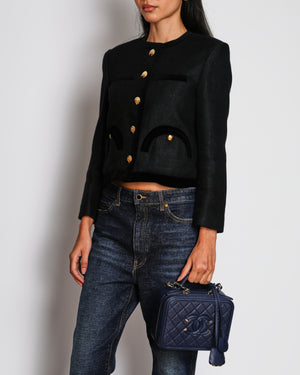 Blazé Milano Black Cropped Blazer Jacket with Velvet Trim and Gold Button Details Size 1 (UK 8) RRP £1,095