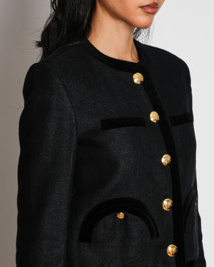Blazé Milano Black Cropped Blazer Jacket with Velvet Trim and Gold Button Details Size 1 (UK 8) RRP £1,095