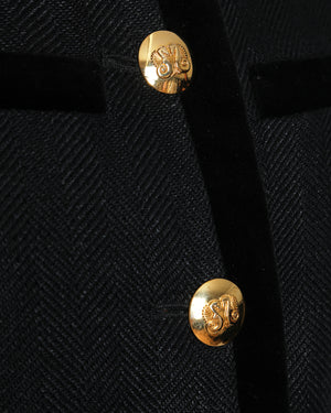 Blazé Milano Black Cropped Blazer Jacket with Velvet Trim and Gold Button Details Size 1 (UK 8) RRP £1,095