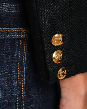 Blazé Milano Black Cropped Blazer Jacket with Velvet Trim and Gold Button Details Size 1 (UK 8) RRP £1,095