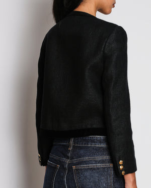 Blazé Milano Black Cropped Blazer Jacket with Velvet Trim and Gold Button Details Size 1 (UK 8) RRP £1,095