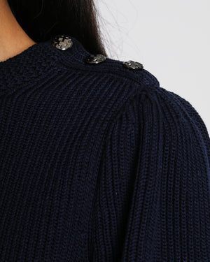 Chanel 03/A Navy Blue Ribbed Knit Peplum Jumper Size FR 38 (UK 10)