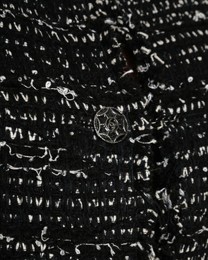 Chanel 13S/S Black and White Collarless Textured Jacket with Metallic Black D CC Buttons and Pocket Detail Size FR 36 (UK 8)