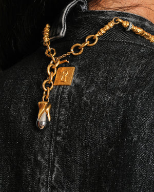 Schiaparelli F/W 25 Dark Grey Denim Jacket With Gold Gem Buttons Details Size FR 38 (UK 10)