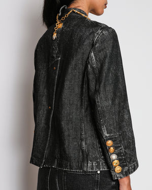 Schiaparelli F/W 25 Dark Grey Denim Jacket With Gold Gem Buttons Details Size FR 38 (UK 10)
