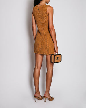 Chanel Cruise 2017 "Coco Cuba" Beige Knit Sleeveless Mini Dress with Coco Cuba Button Details Size FR 34 (UK 6)