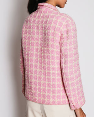 Chanel Spring 1996 Vintage Pink and Cream Tweed Jacket with Front Pocket Details and Pink CC Logo Buttons Size FR 38 (UK 10)